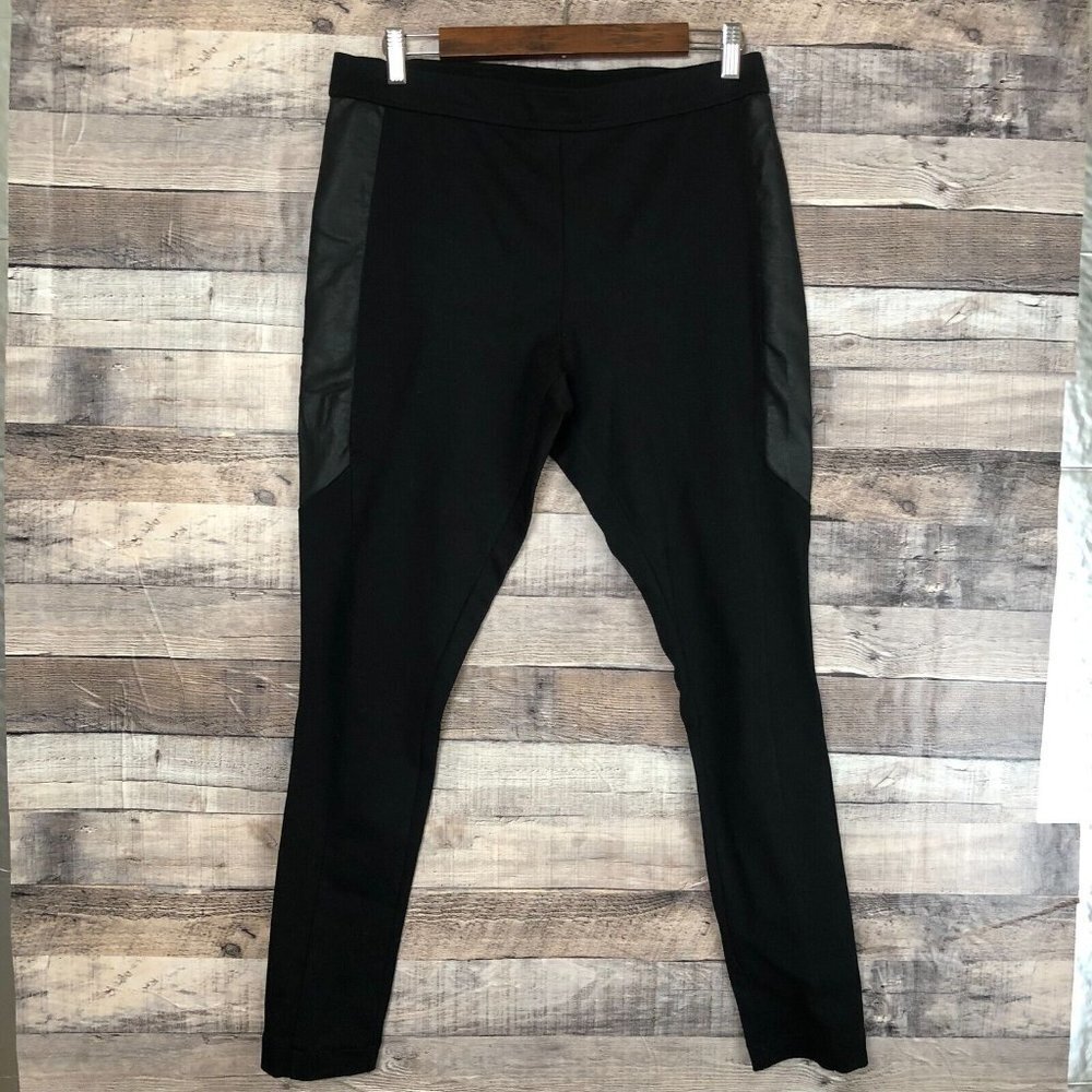 Chaps Demin Knit Stretch Pants Hi Rise Size Medium Leggings Skinny Leather Sides